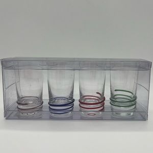Pier 1 Art Glass Shot Glasses Multi Color Threaded Rigaree NIB Set of 4